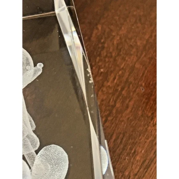 Disney Mickey Mouse 3D Laser Etched Crystal Glass Paperweight Block Prism - Picture 8 of 8